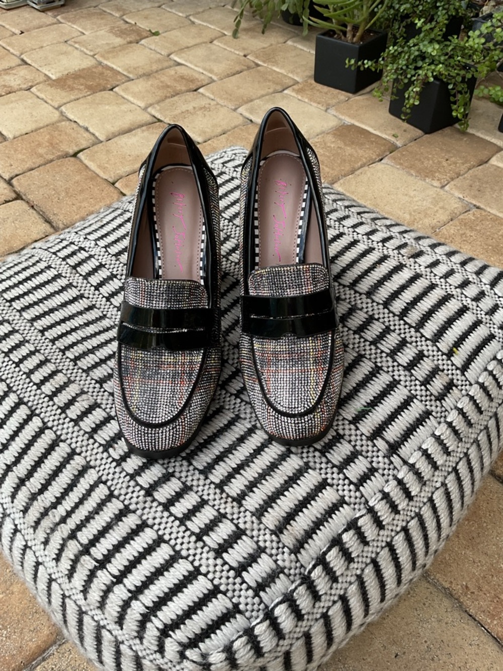 Betsey Johnson Multicolor Sparkle Tweed Loafers with Black Patent Trim